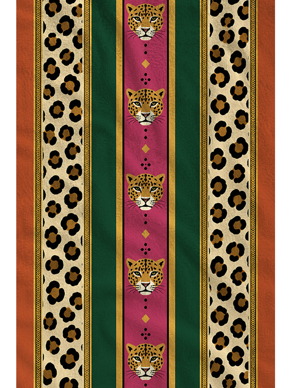 Safari Yeşil Pembe Leopar Bordür Desenli 70x150 Plaj Havlusu - Dijital Baskılı Solmaz Banyo Havlusu-2