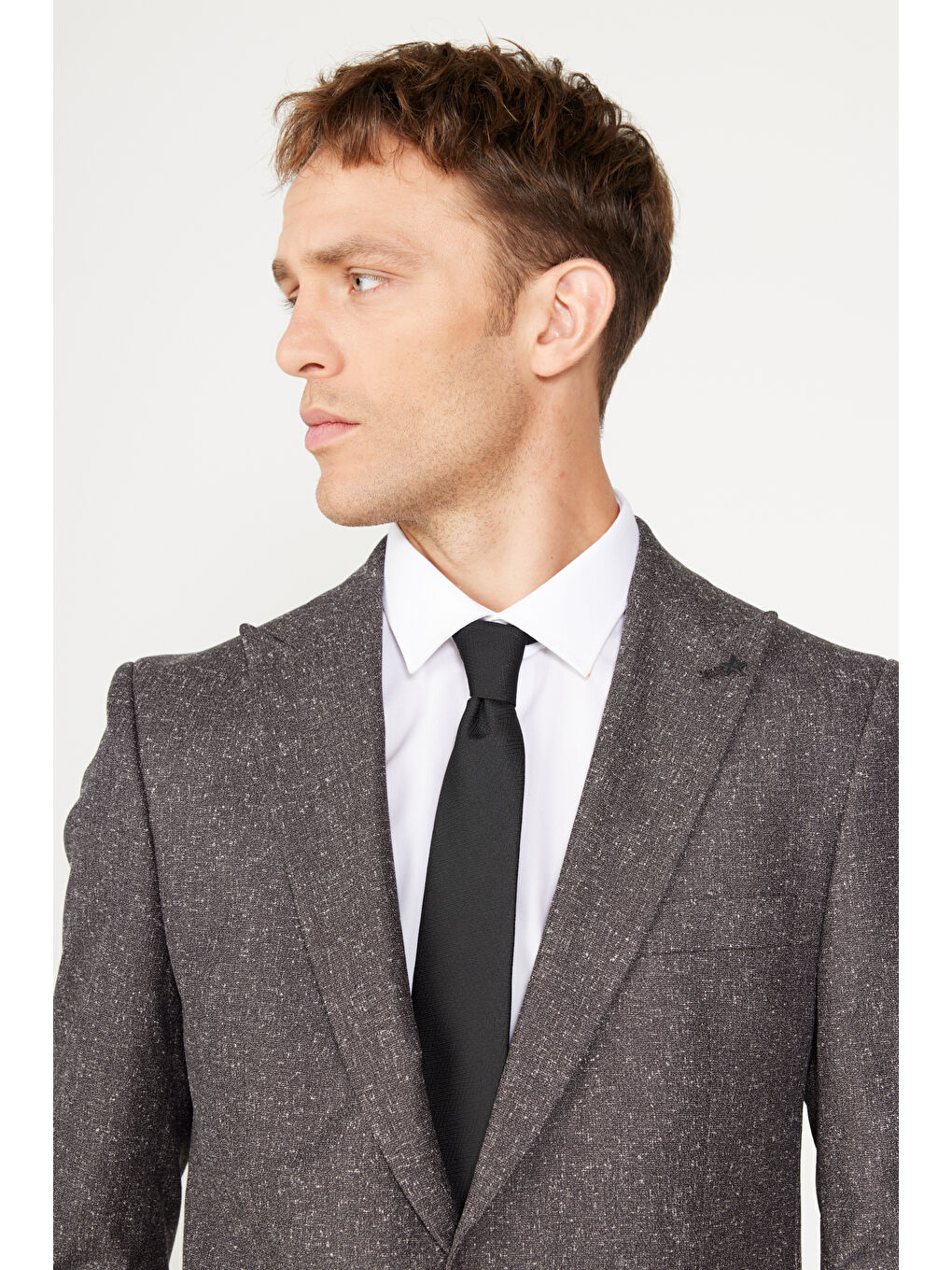 Erkek Kahverengi Ekstra Slim Fit Dar Kesim Kırlangıç Yaka Tweet Desenli Takım Elbise-2