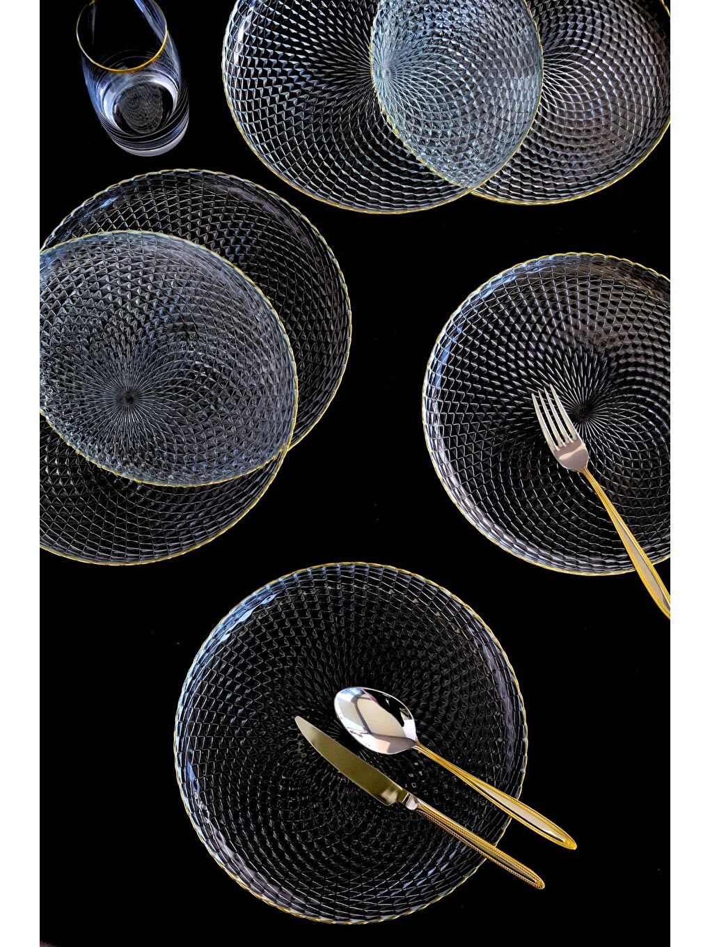 Renksiz Altın Yaldız Cam Servis Tabağı 26cm 6 lı 2345