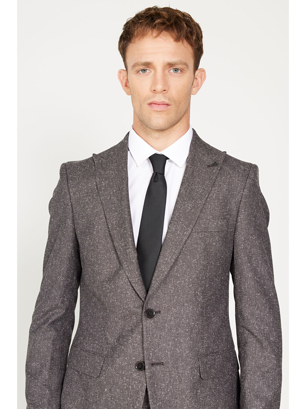 Erkek Kahverengi Ekstra Slim Fit Dar Kesim Kırlangıç Yaka Tweet Desenli Takım Elbise-3