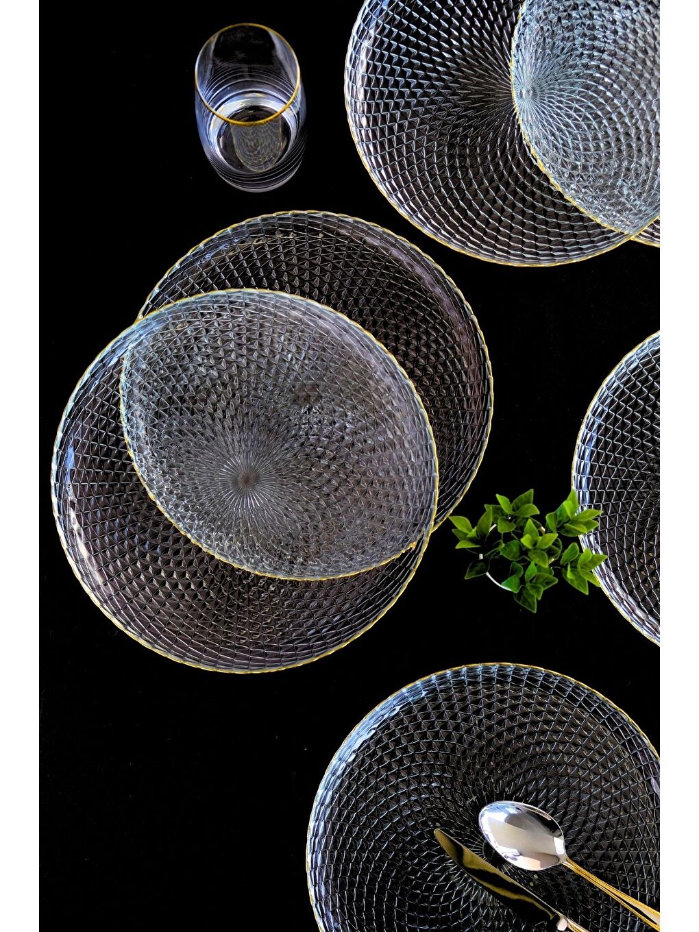 Renksiz Altın Yaldız Cam Servis Tabağı 26cm 6 lı 2345-2