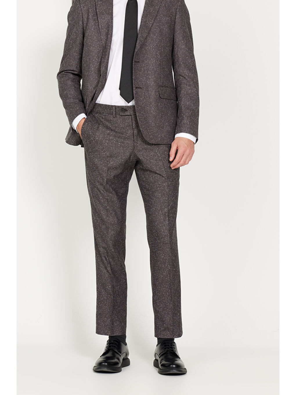 Erkek Kahverengi Ekstra Slim Fit Dar Kesim Kırlangıç Yaka Tweet Desenli Takım Elbise-4