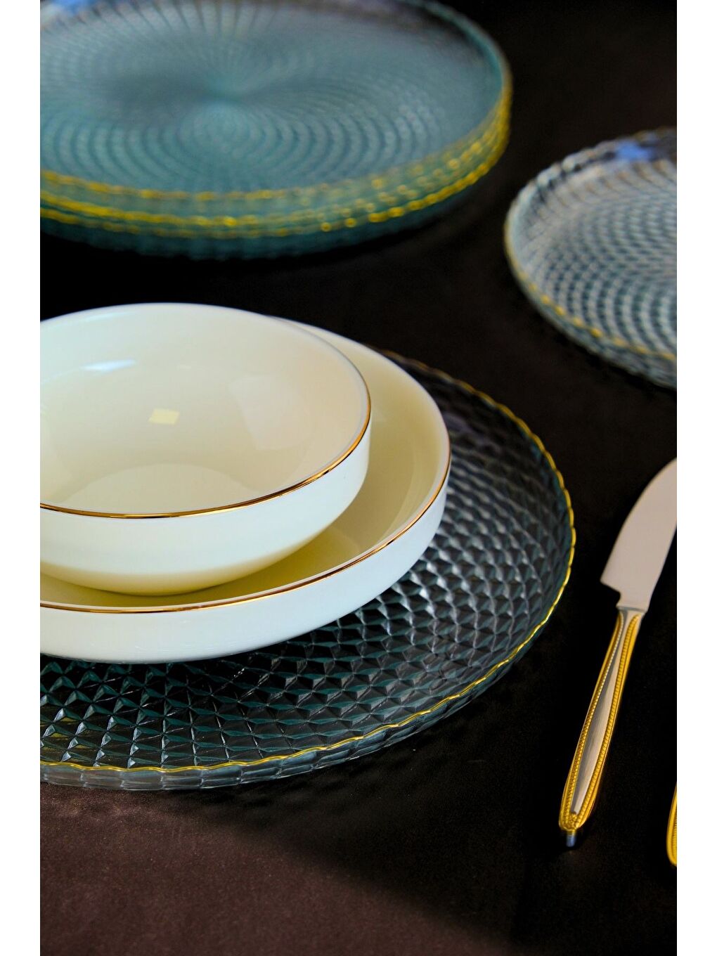 Renksiz Altın Yaldız Cam Servis Tabağı 26cm 6 lı 2345-3