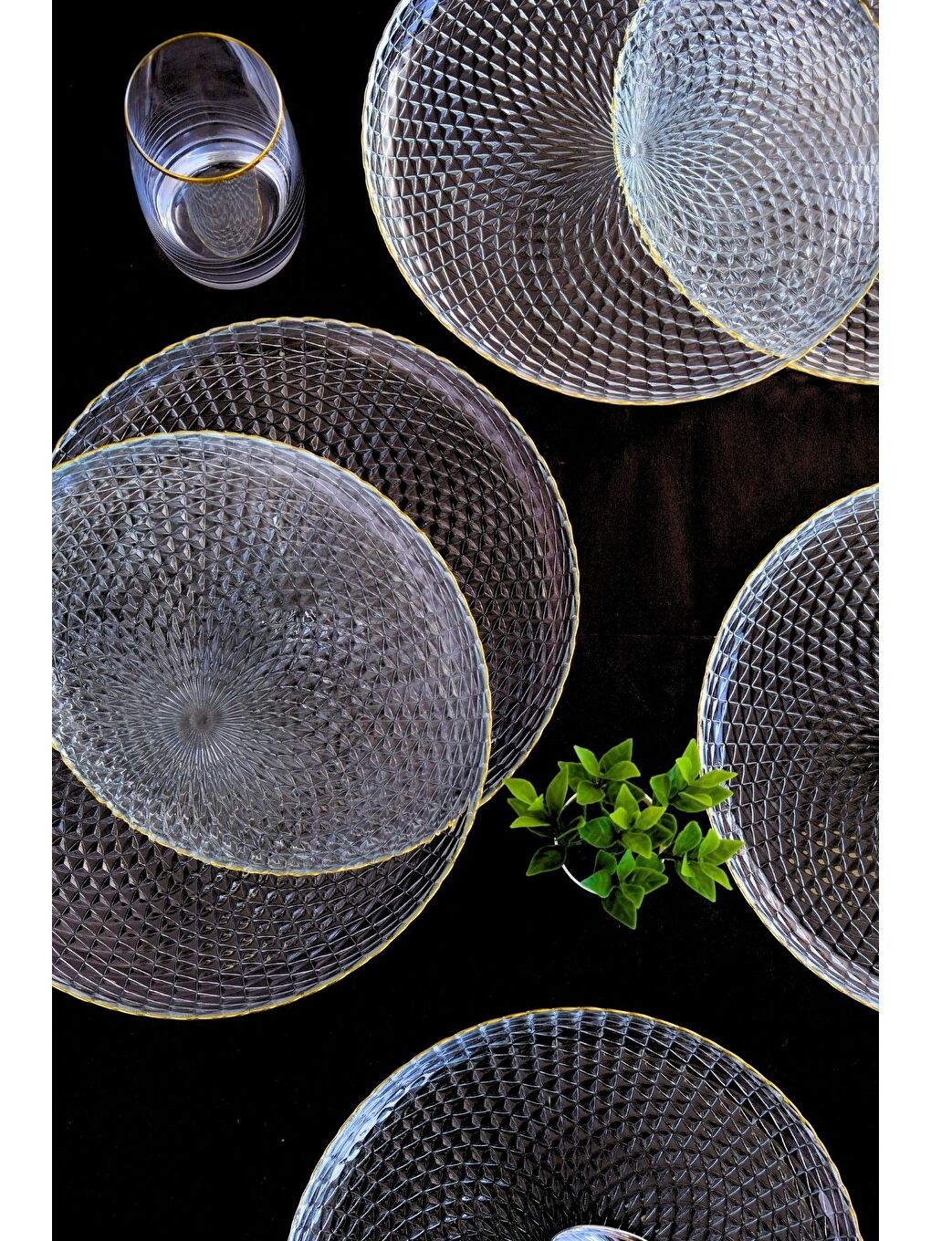 Renksiz Altın Yaldız Cam Servis Tabağı 26cm 6 lı 2345-4