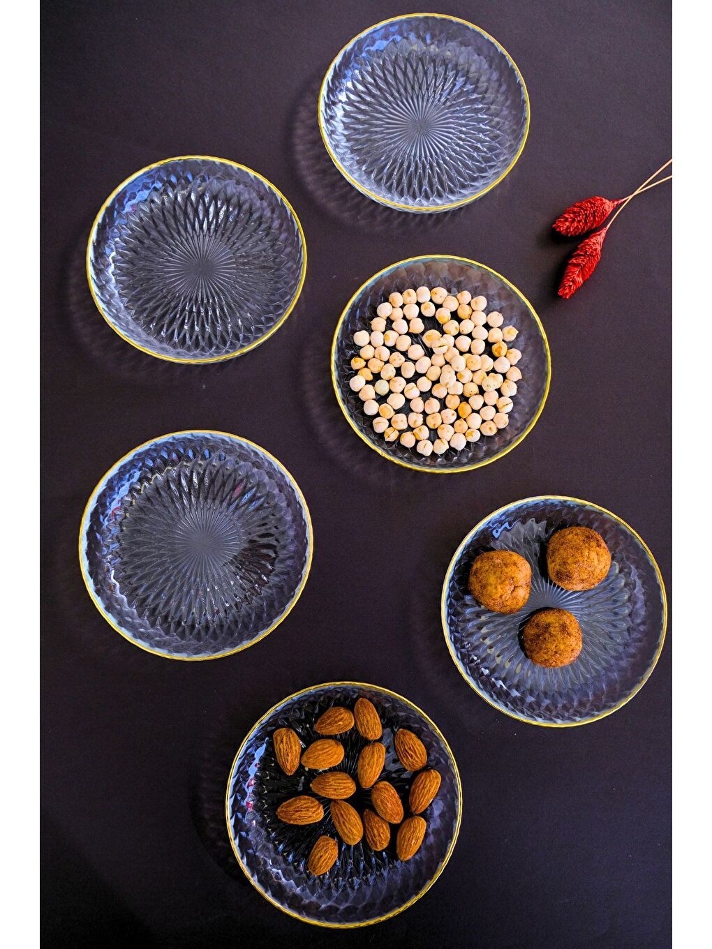 Renksiz Altın Yaldız Eğimli Cam Kase 12cm 6 lı 2493