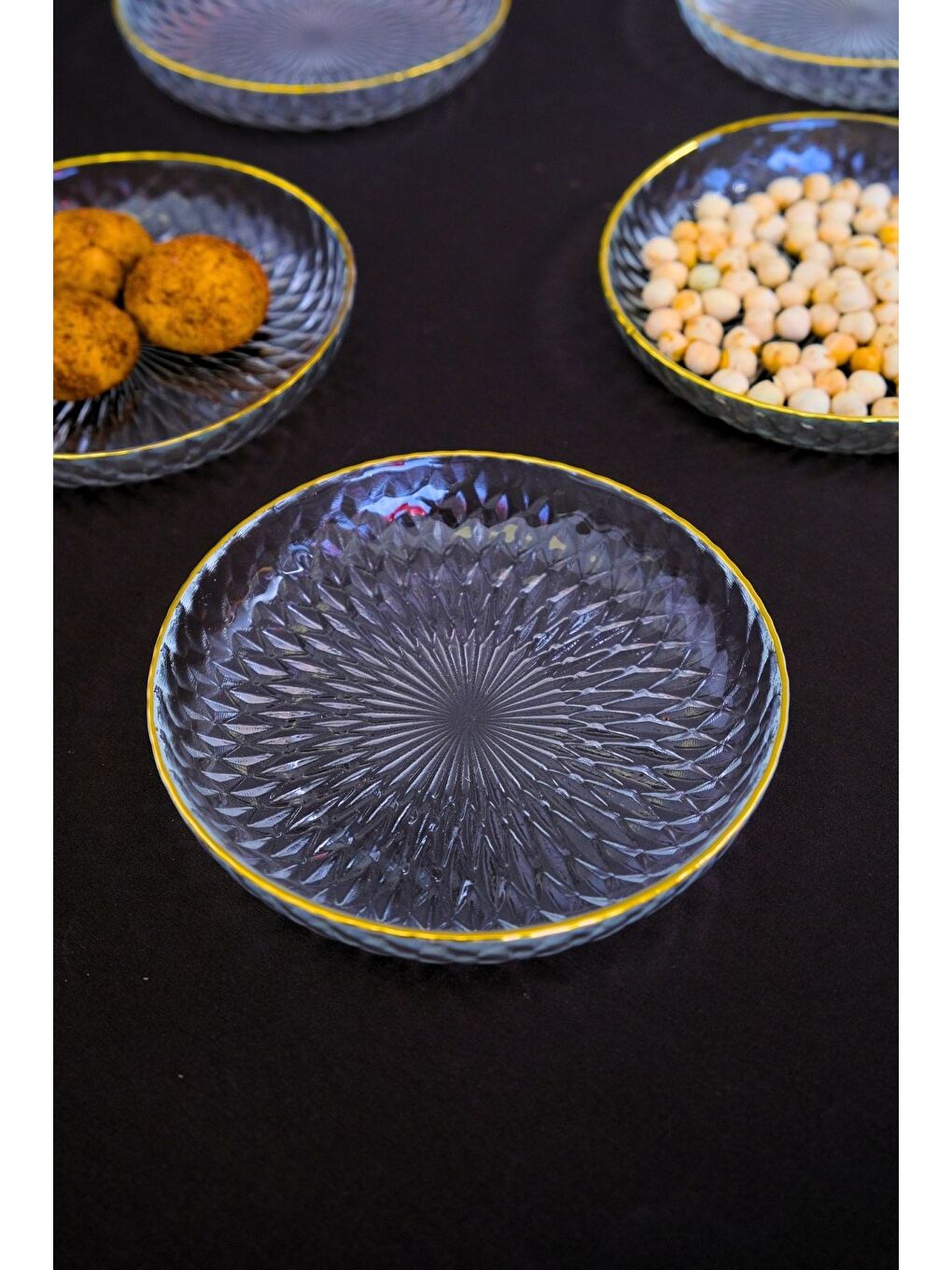 Renksiz Altın Yaldız Eğimli Cam Kase 12cm 6 lı 2493-1