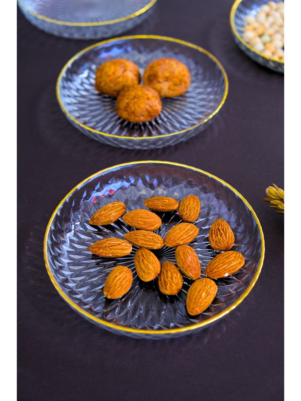 Renksiz Altın Yaldız Eğimli Cam Kase 12cm 6 lı 2493-2