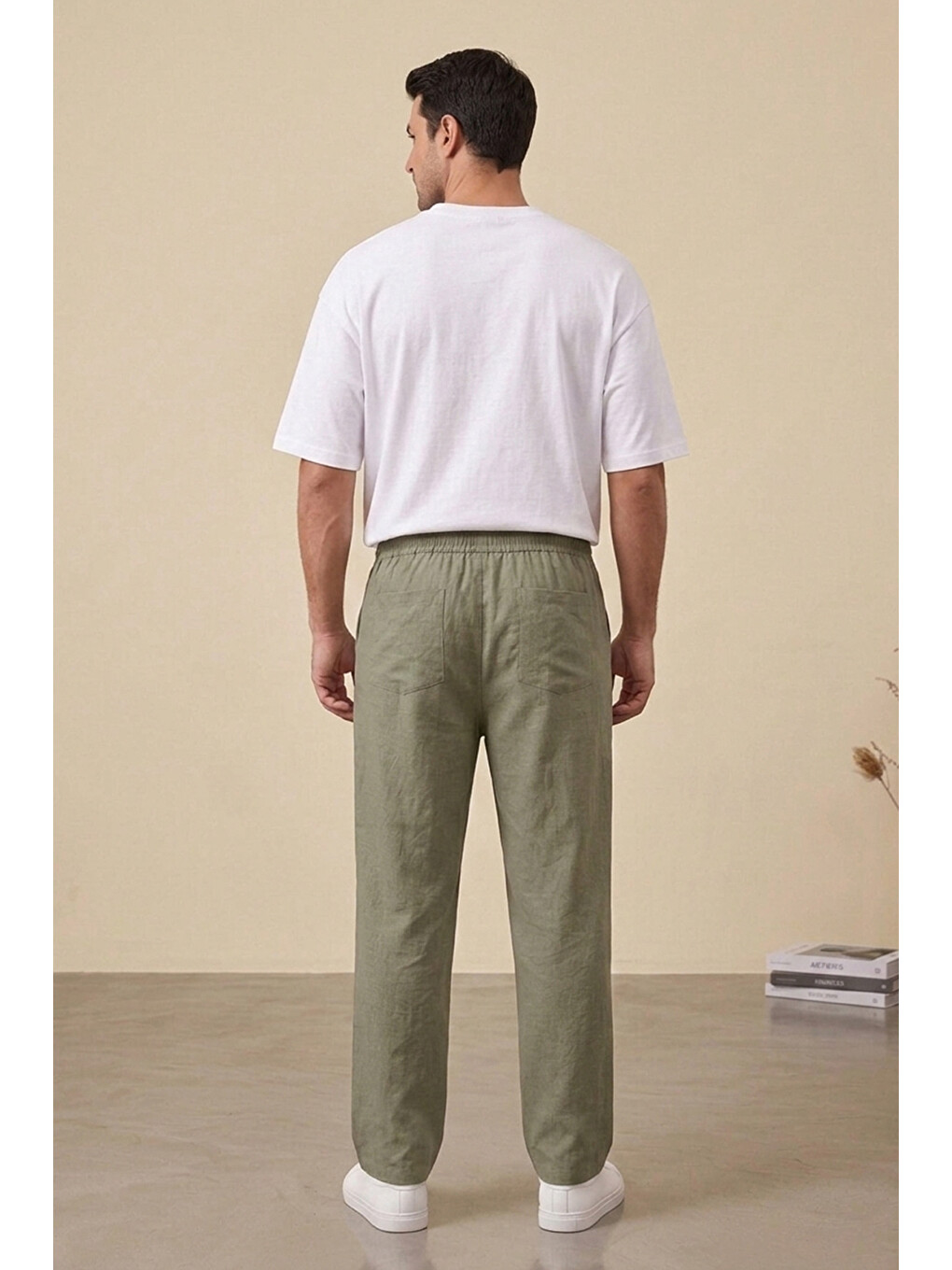 Erkek Rahat Keten Pantolon 30118 - Haki-1