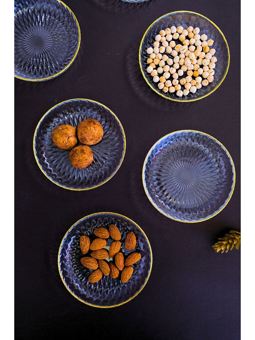 Renksiz Altın Yaldız Eğimli Cam Kase 12cm 6 lı 2493-3