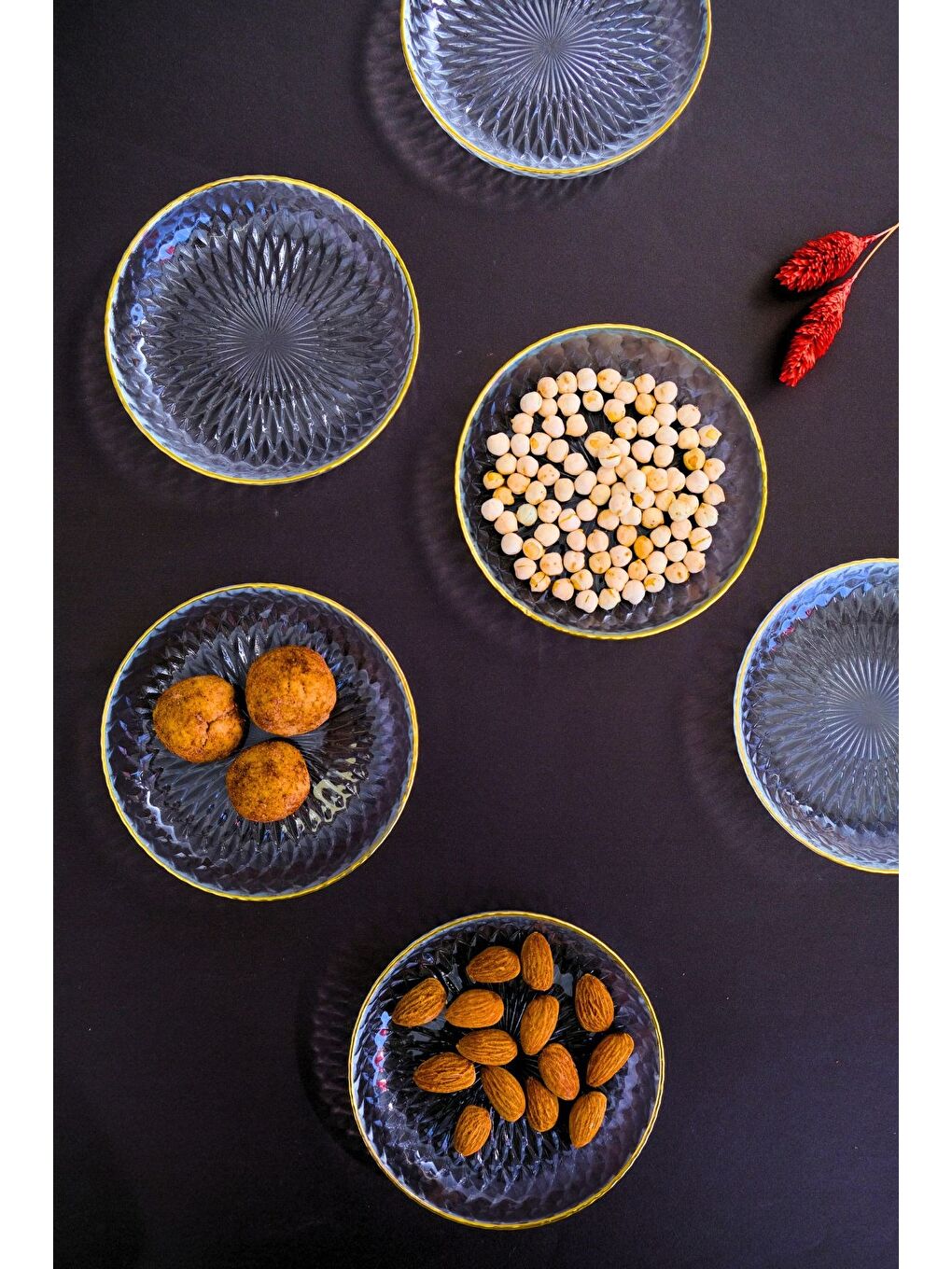 Renksiz Altın Yaldız Eğimli Cam Kase 12cm 6 lı 2493-7