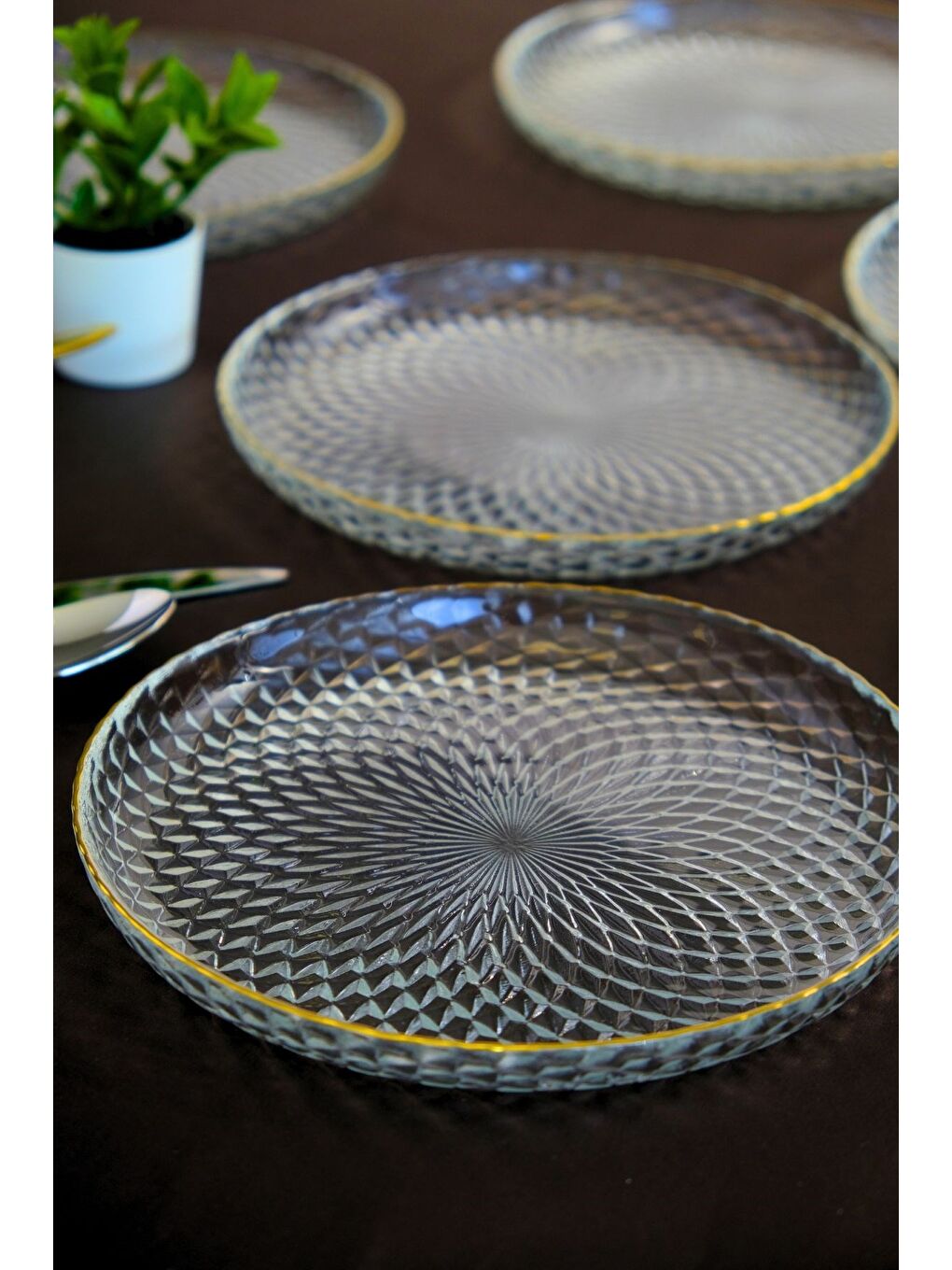 Renksiz Altın Yaldız Cam Pasta Tabağı 19cm 6 lı 2339-2