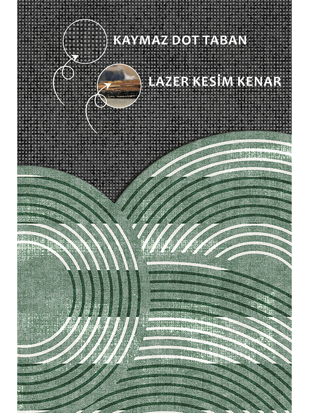 Yeşil Modern Dekoratif Halı – Makinada Yıkanabilir, Kaymaz Taban, İnce Lazer Kesim Halı-3