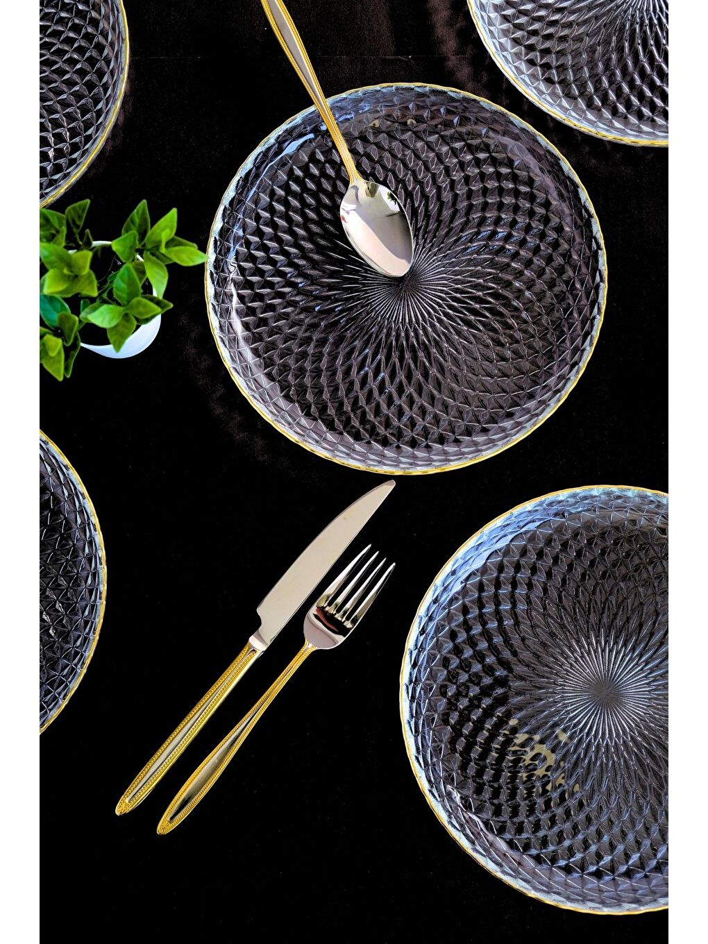 Renksiz Altın Yaldız Cam Pasta Tabağı 19cm 6 lı 2339-3