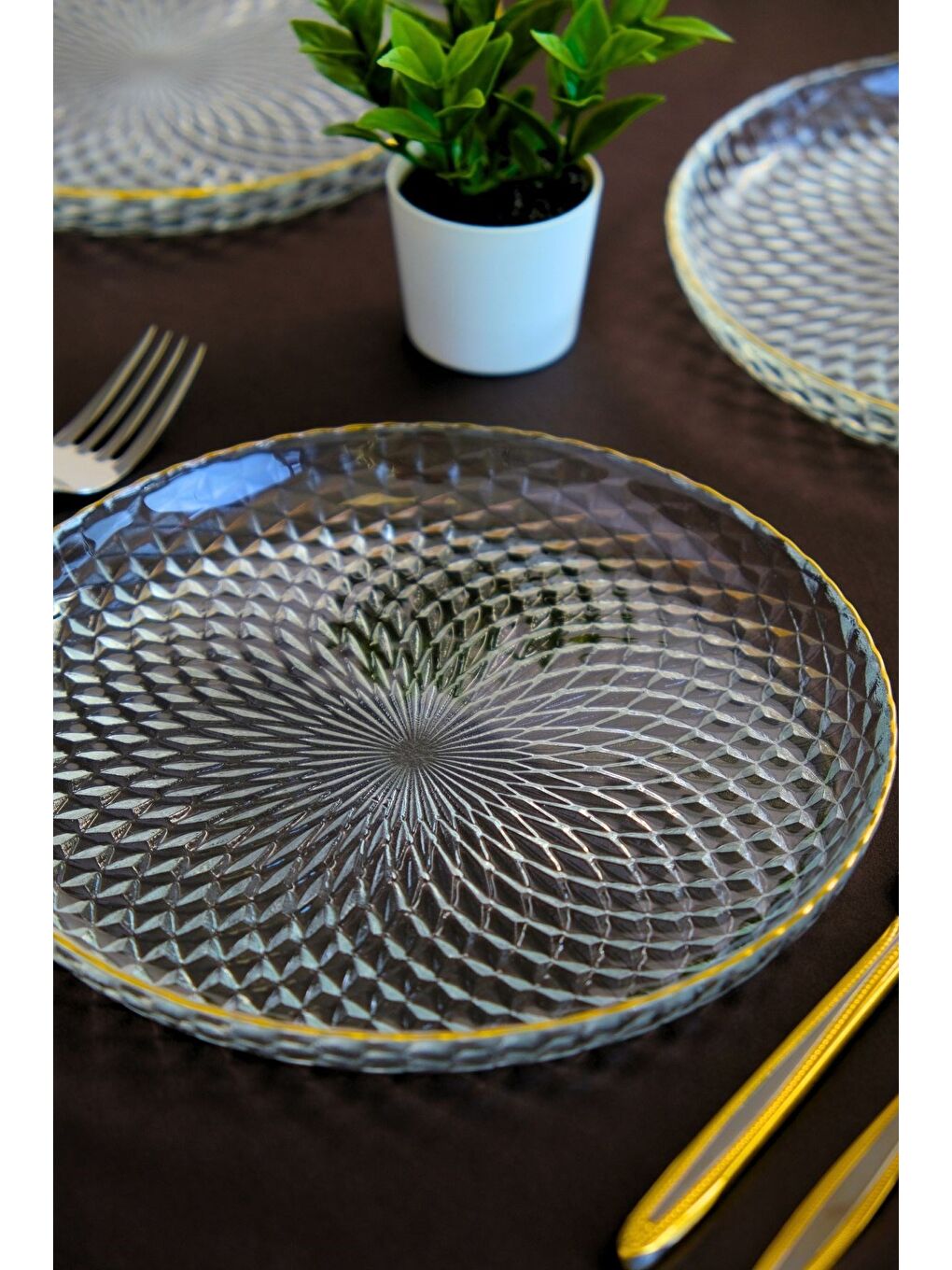 Renksiz Altın Yaldız Cam Pasta Tabağı 19cm 6 lı 2339-4