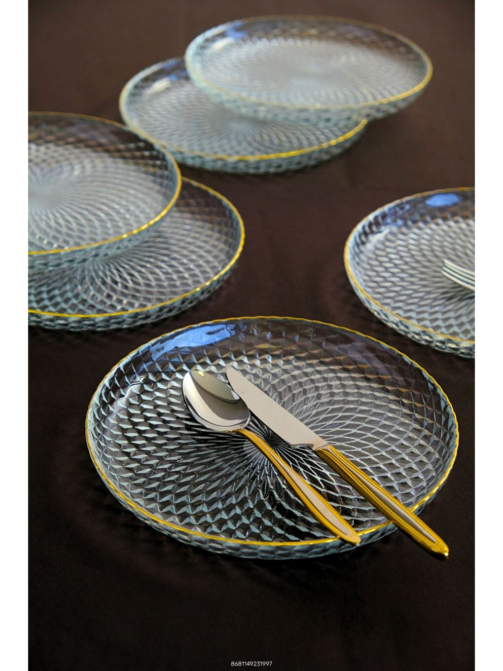 Renksiz Altın Yaldız Cam Pasta Tabağı 19cm 6 lı 2339-5