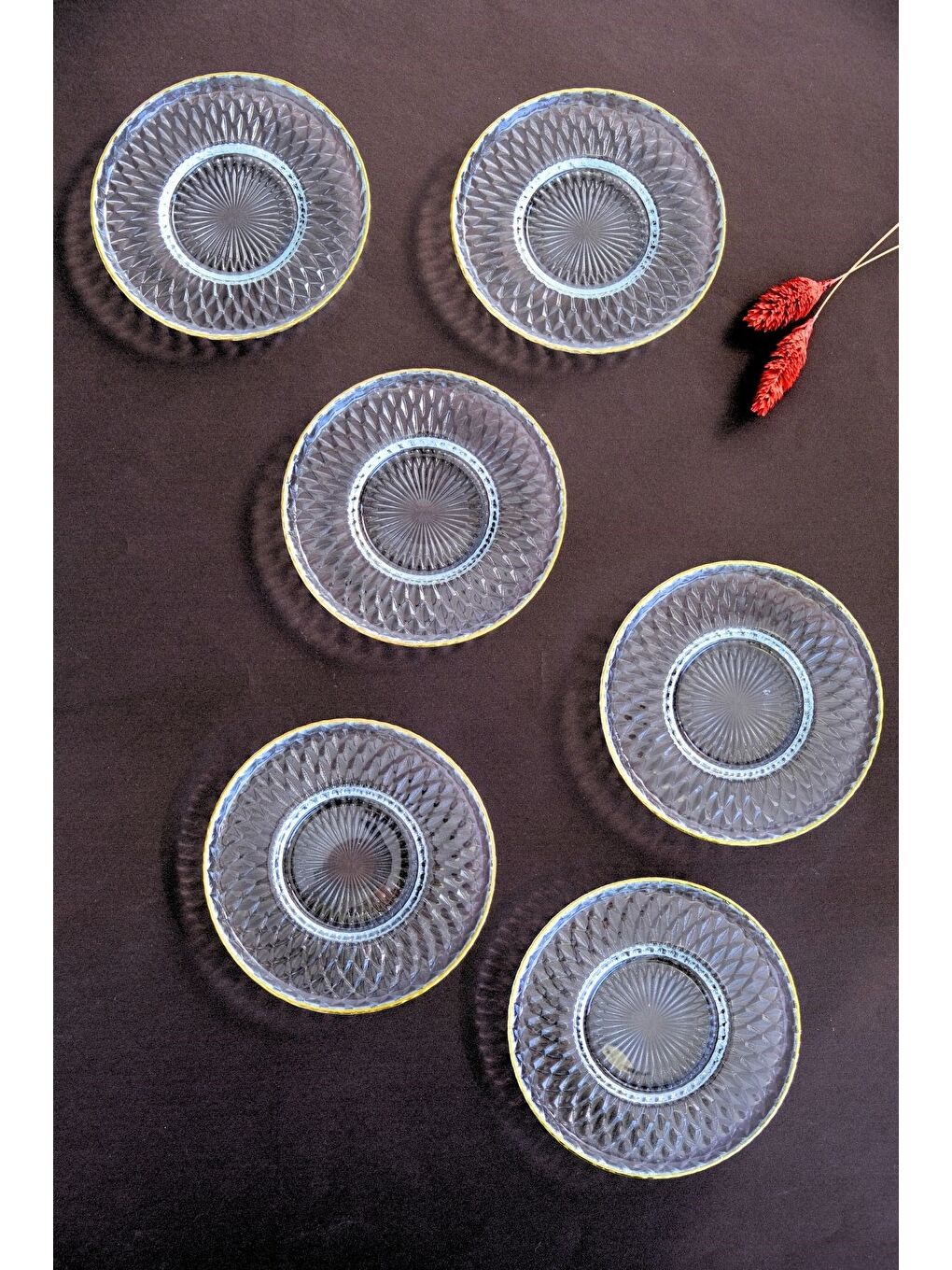 Renksiz Altın Yaldız Cam Çay Tabağı 12cm 6 lı 2494-1