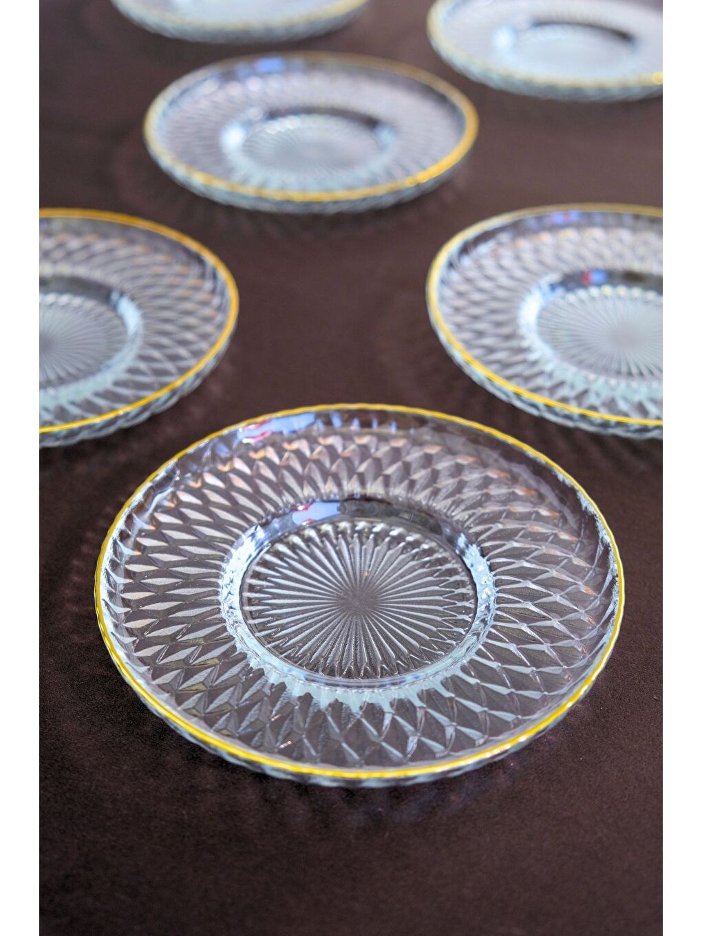 Renksiz Altın Yaldız Cam Çay Tabağı 12cm 6 lı 2494-2