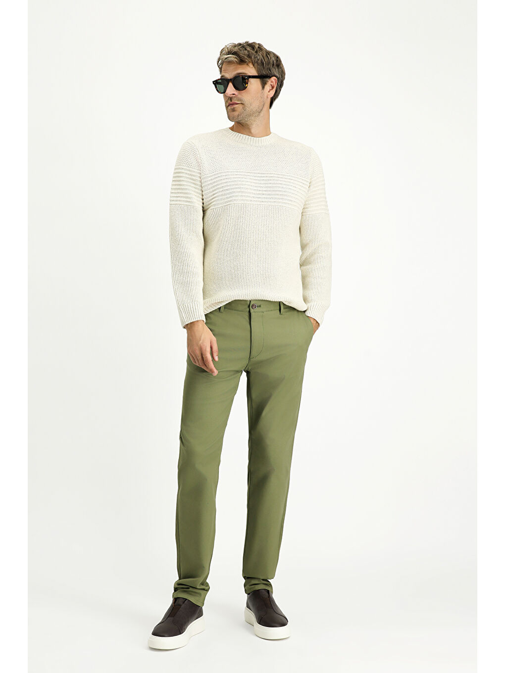 Yeşil Regular Fit Elastanlı Kanvas / Chino Pantolon