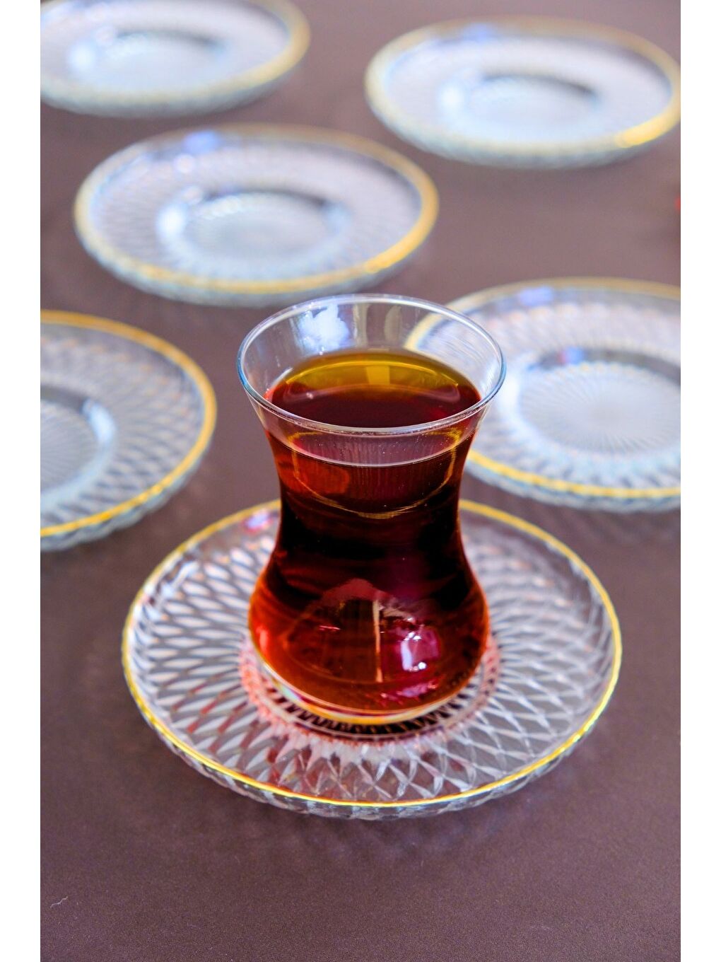 Renksiz Altın Yaldız Cam Çay Tabağı 12cm 6 lı 2494-3