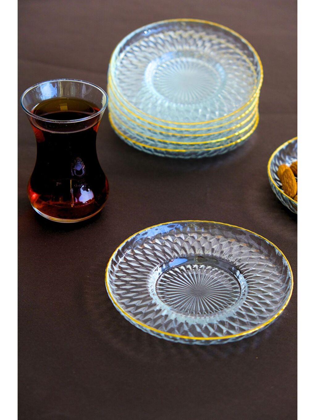 Renksiz Altın Yaldız Cam Çay Tabağı 12cm 6 lı 2494-4