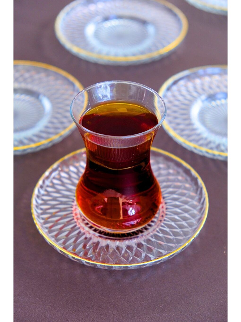 Renksiz Altın Yaldız Cam Çay Tabağı 12cm 6 lı 2494-5