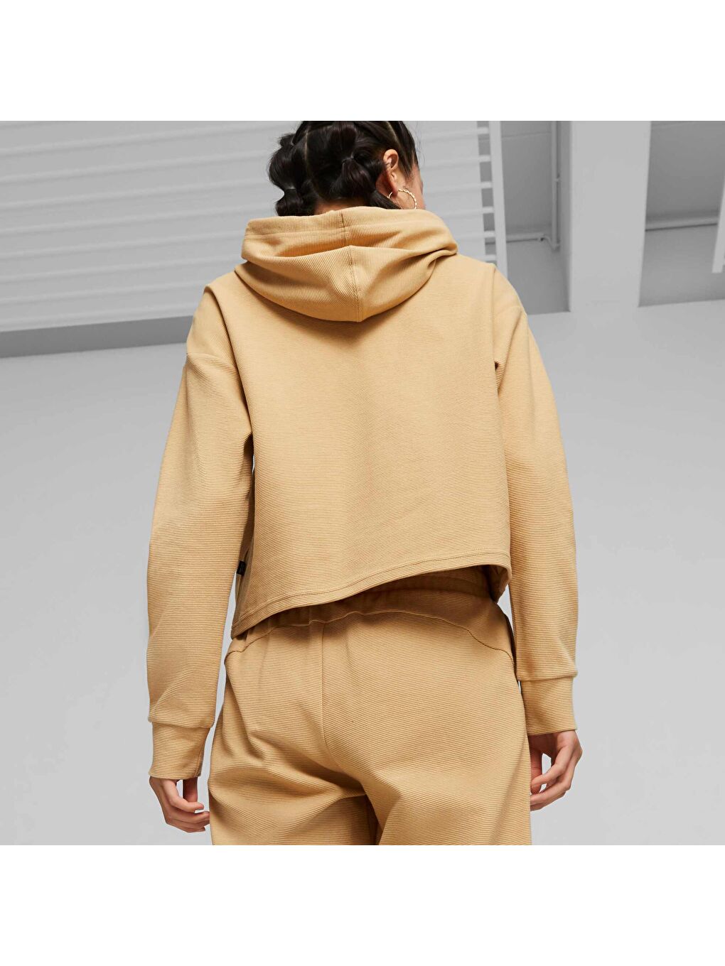 Sarı ESS+ Kadın Kısa Kesim Kapüşonlu SWEATSHIRT-3