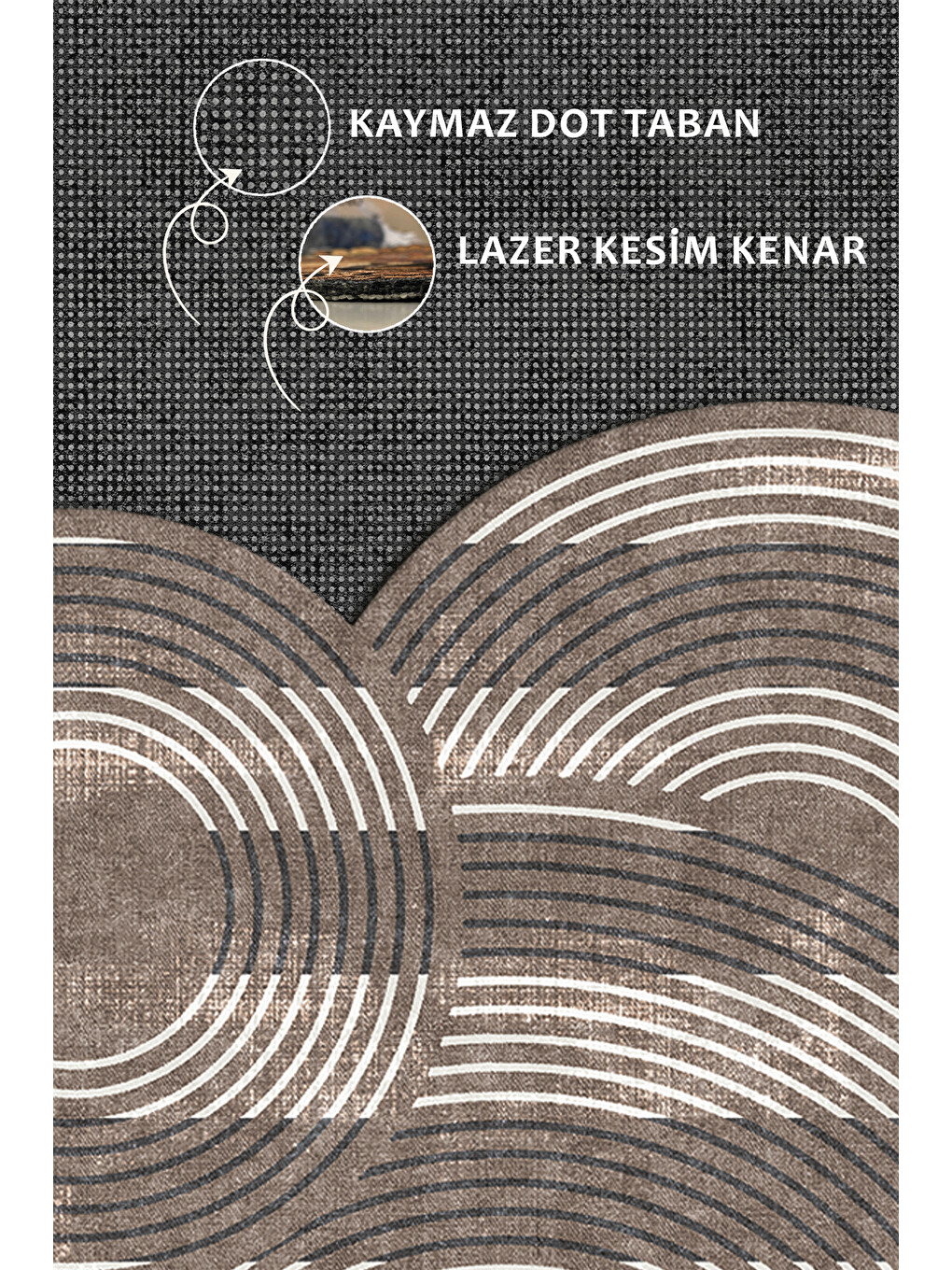 Kahverengi Modern Dekoratif Halı – Makinada Yıkanabilir, Kaymaz Taban, İnce Lazer Kesim Halı-3