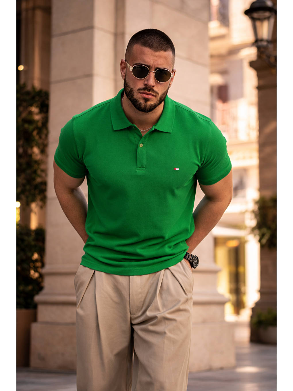 Erkek Trend Dar Basic Yazlık Yeşil Polo Yaka Tişört-1