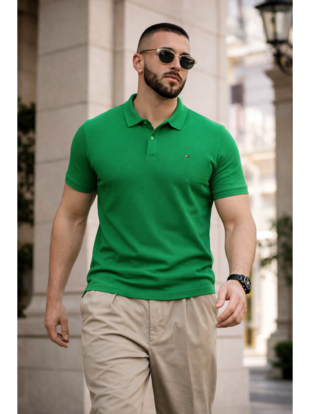 Erkek Trend Dar Basic Yazlık Yeşil Polo Yaka Tişört-2