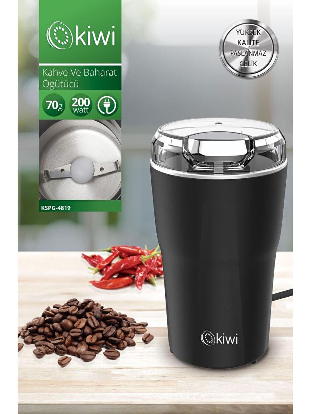 Kspg-4819 Paslanmaz Çelik Kahve ve Baharat Öğütücü Siyah