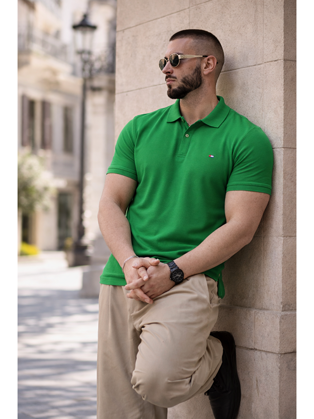 Erkek Trend Dar Basic Yazlık Yeşil Polo Yaka Tişört-5