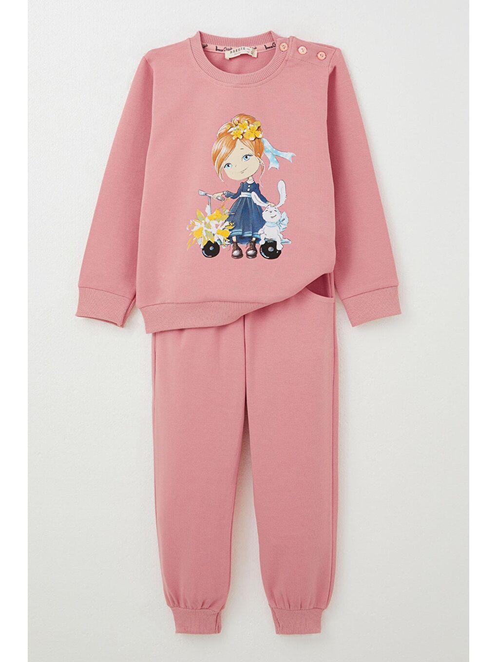 Pembe Kız Bebek Eşofman Takım Scooter Kız Baskılı Gülkurusu (1.5-2 Yaş)