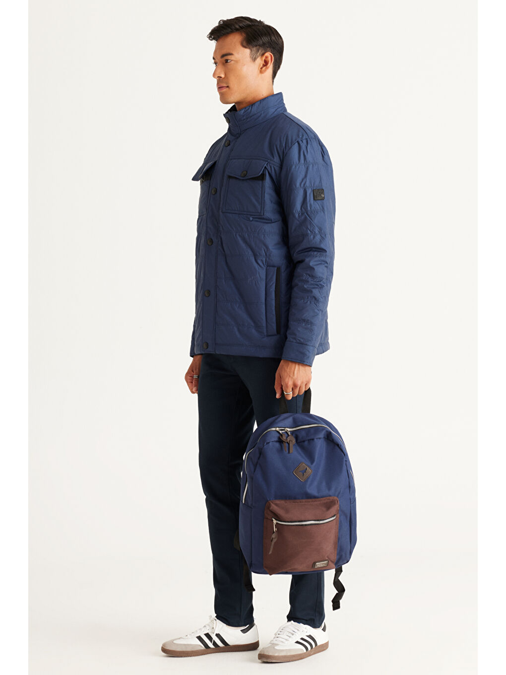 Erkek Lacivert Standart Fit Normal Kesim Dik Yaka Mont-1