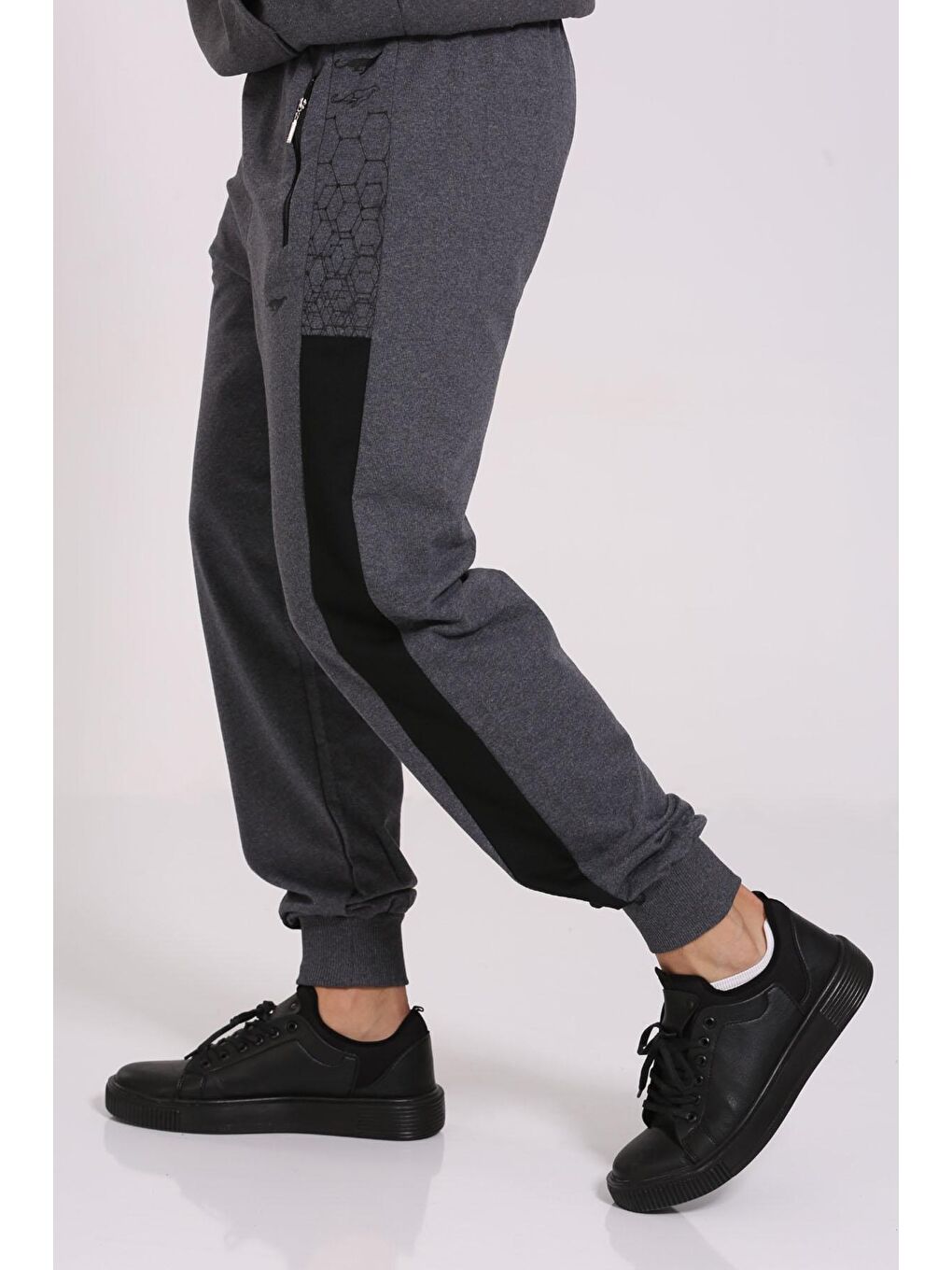 Antrasit Ribanalı Jakarlı Joger Erkek Eşofman Altı