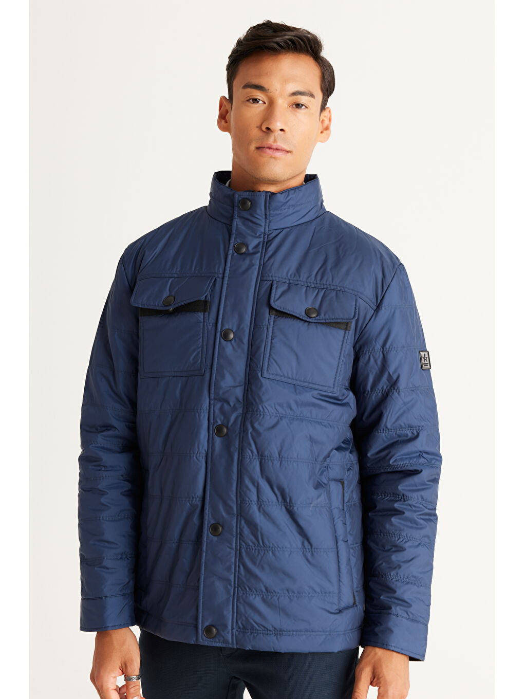 Erkek Lacivert Standart Fit Normal Kesim Dik Yaka Mont-2