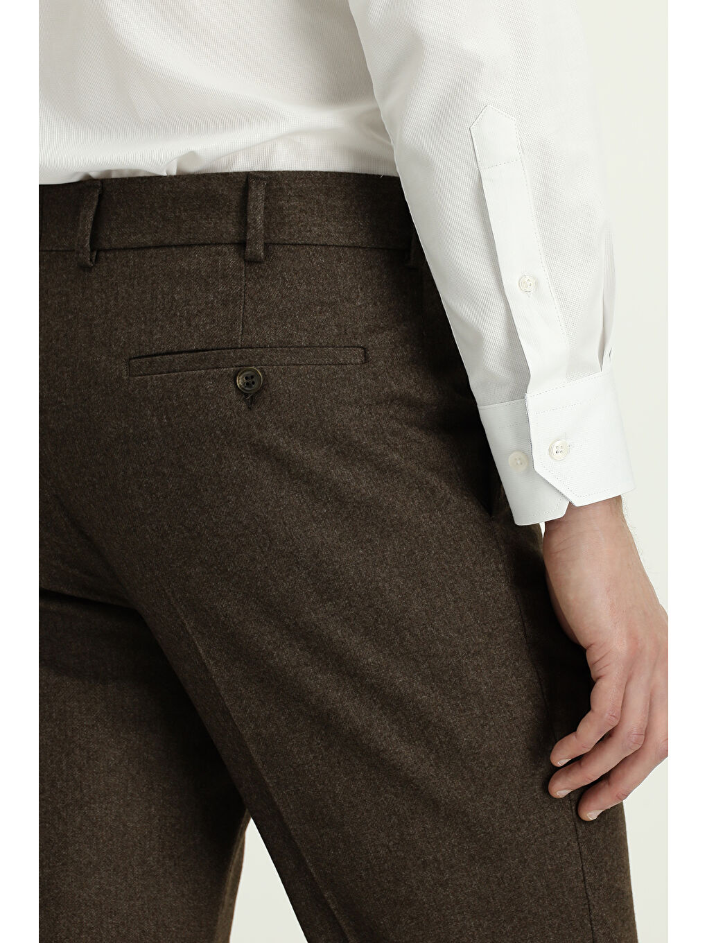 Kahverengi Yünlü Pileli Flanel Klasik Kumaş Pantolon-5