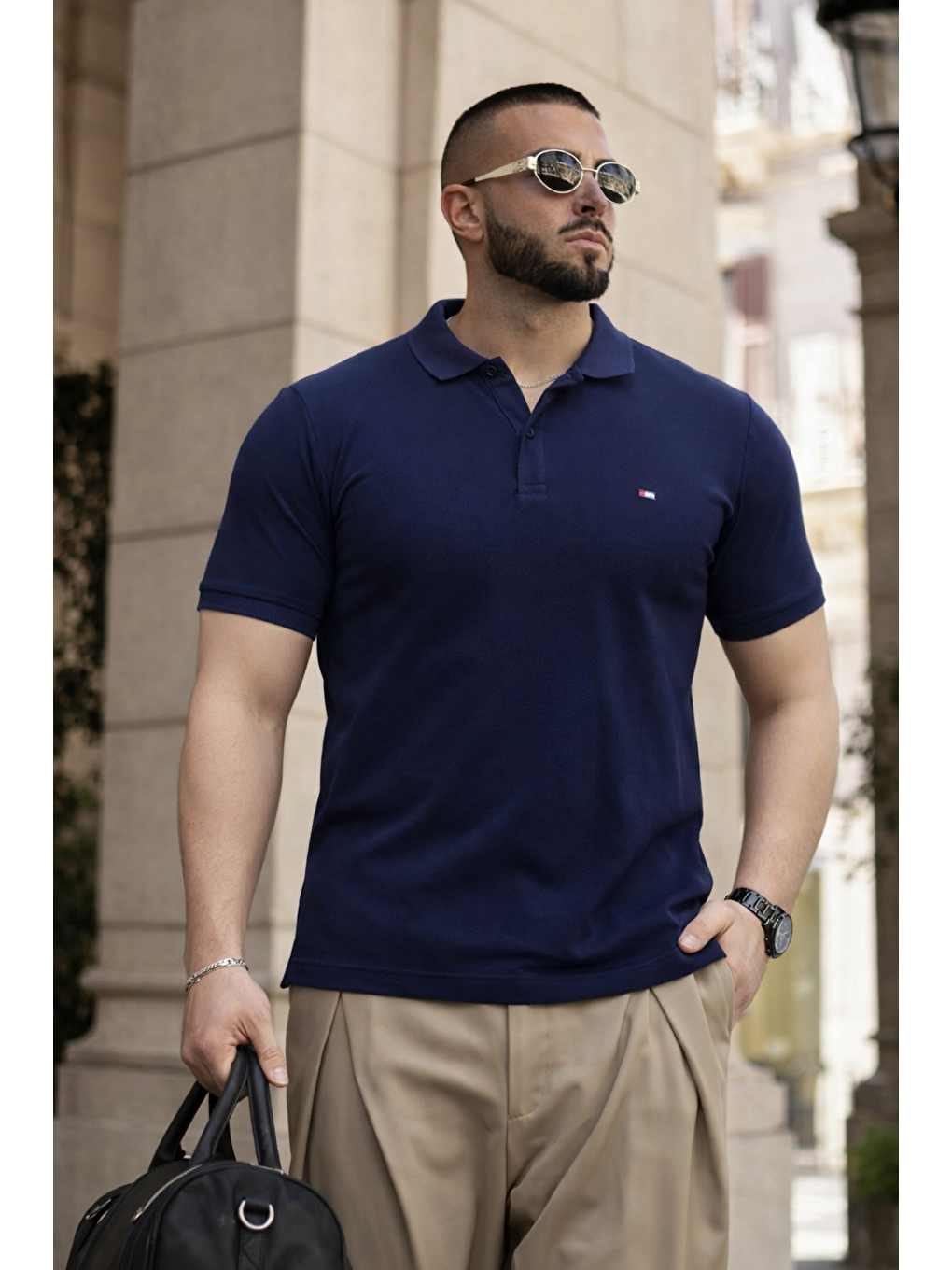 Erkek Trend Dar Basic Yazlık Lacivert Polo Yaka Tişört