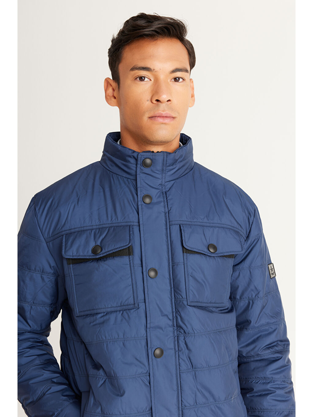 Erkek Lacivert Standart Fit Normal Kesim Dik Yaka Mont-4