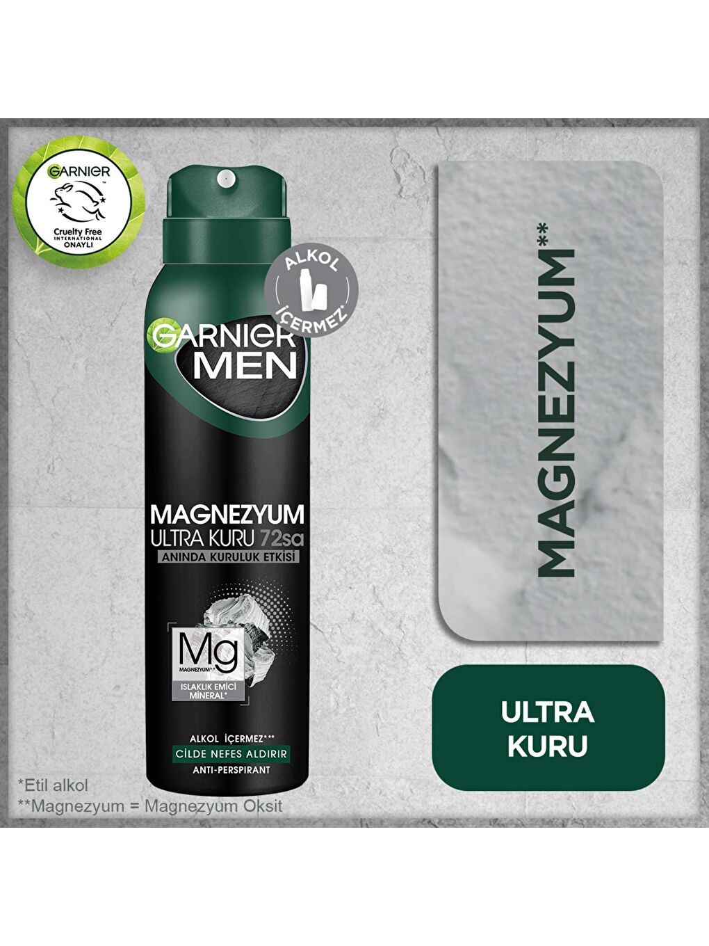 GARNIER Şeffaf Men Magnezyum Ultra Kuru Sprey Deodorant 150 ml