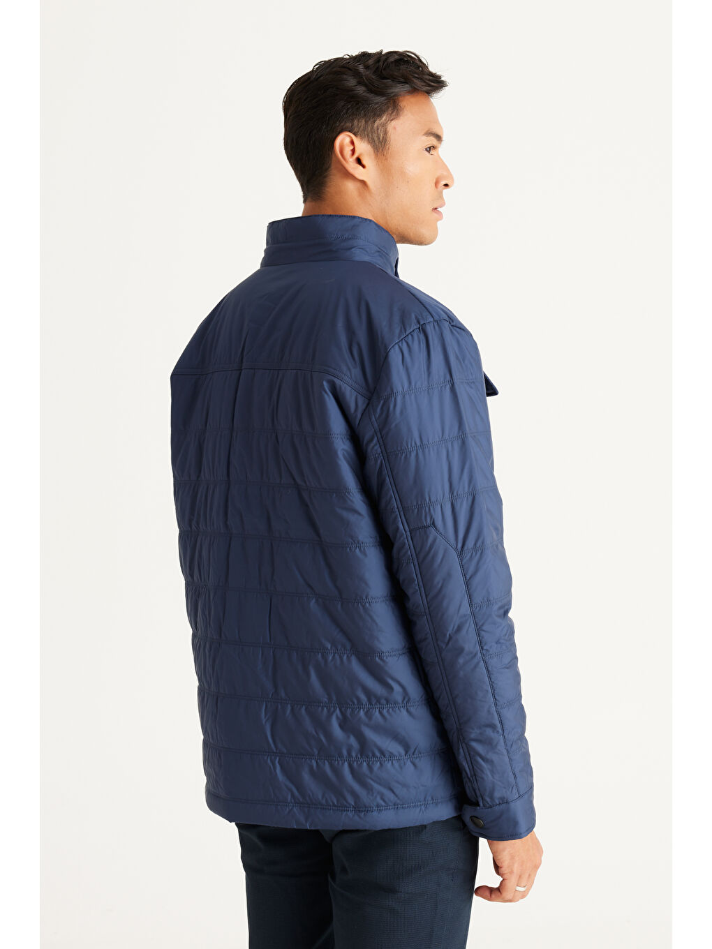 Erkek Lacivert Standart Fit Normal Kesim Dik Yaka Mont-5