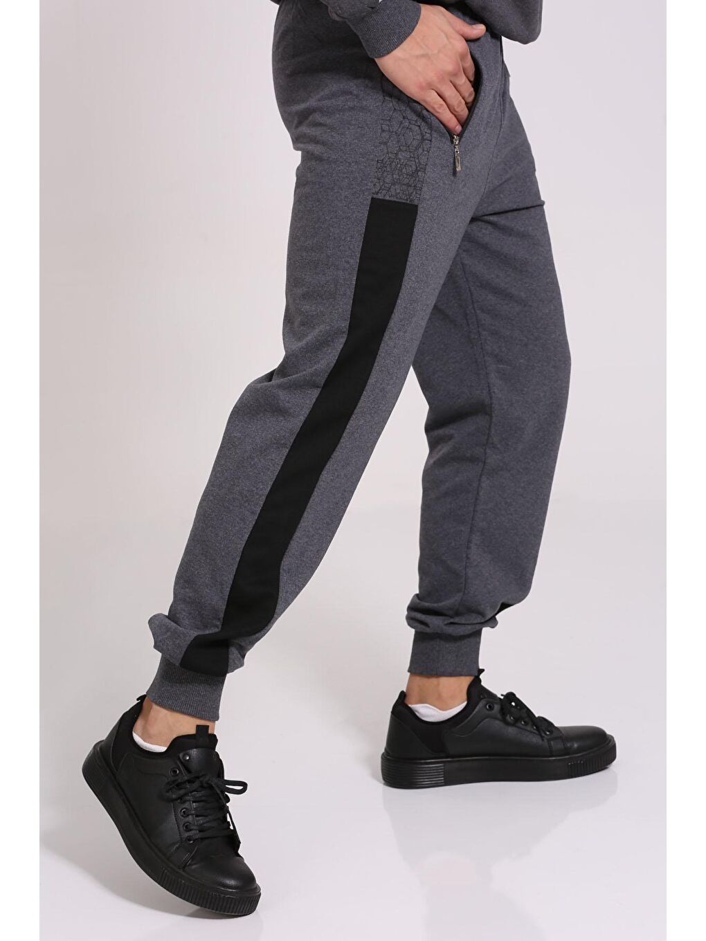 Antrasit Ribanalı Jakarlı Joger Erkek Eşofman Altı-2