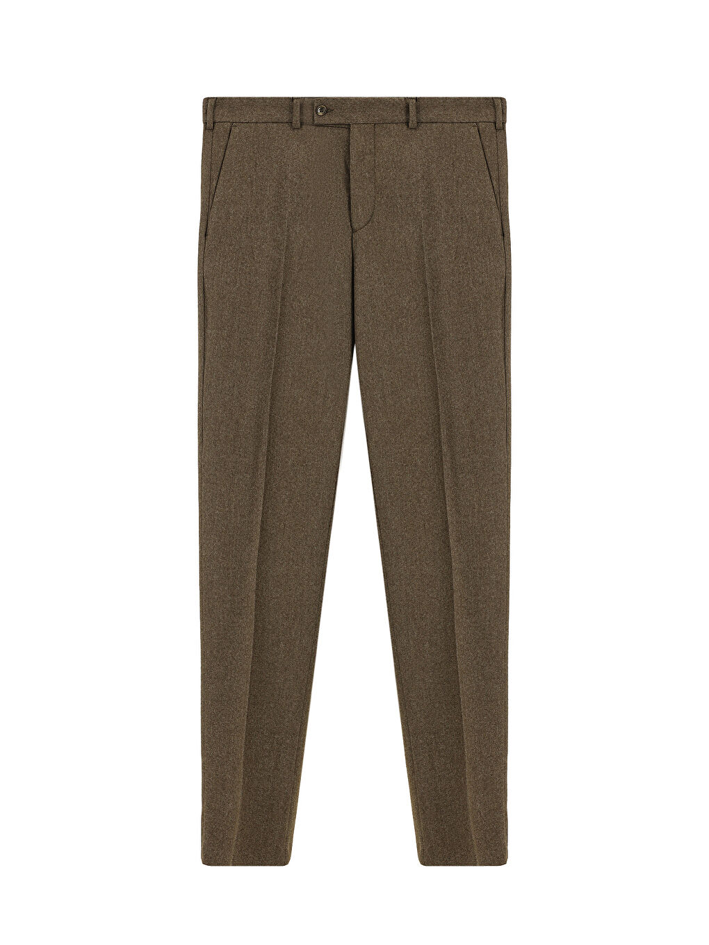 Kahverengi Yünlü Pileli Flanel Klasik Kumaş Pantolon-6