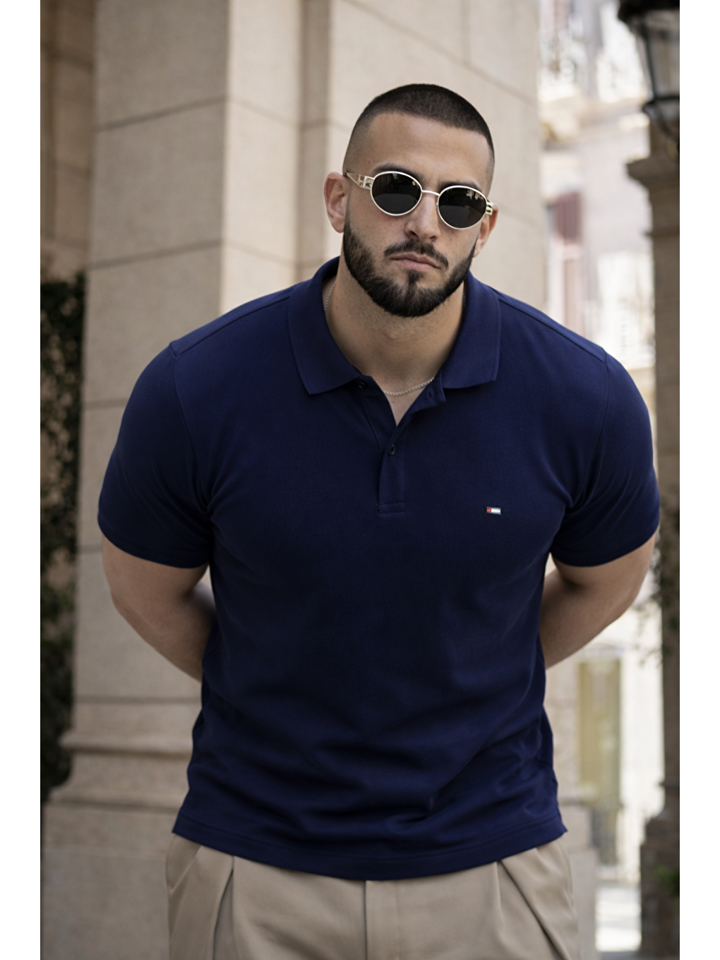 Erkek Trend Dar Basic Yazlık Lacivert Polo Yaka Tişört-1