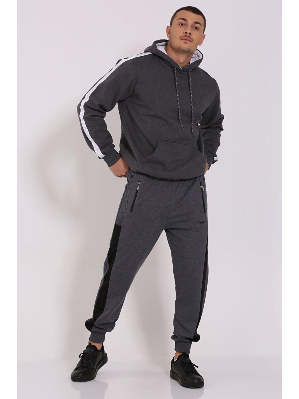 Antrasit Ribanalı Jakarlı Joger Erkek Eşofman Altı-3