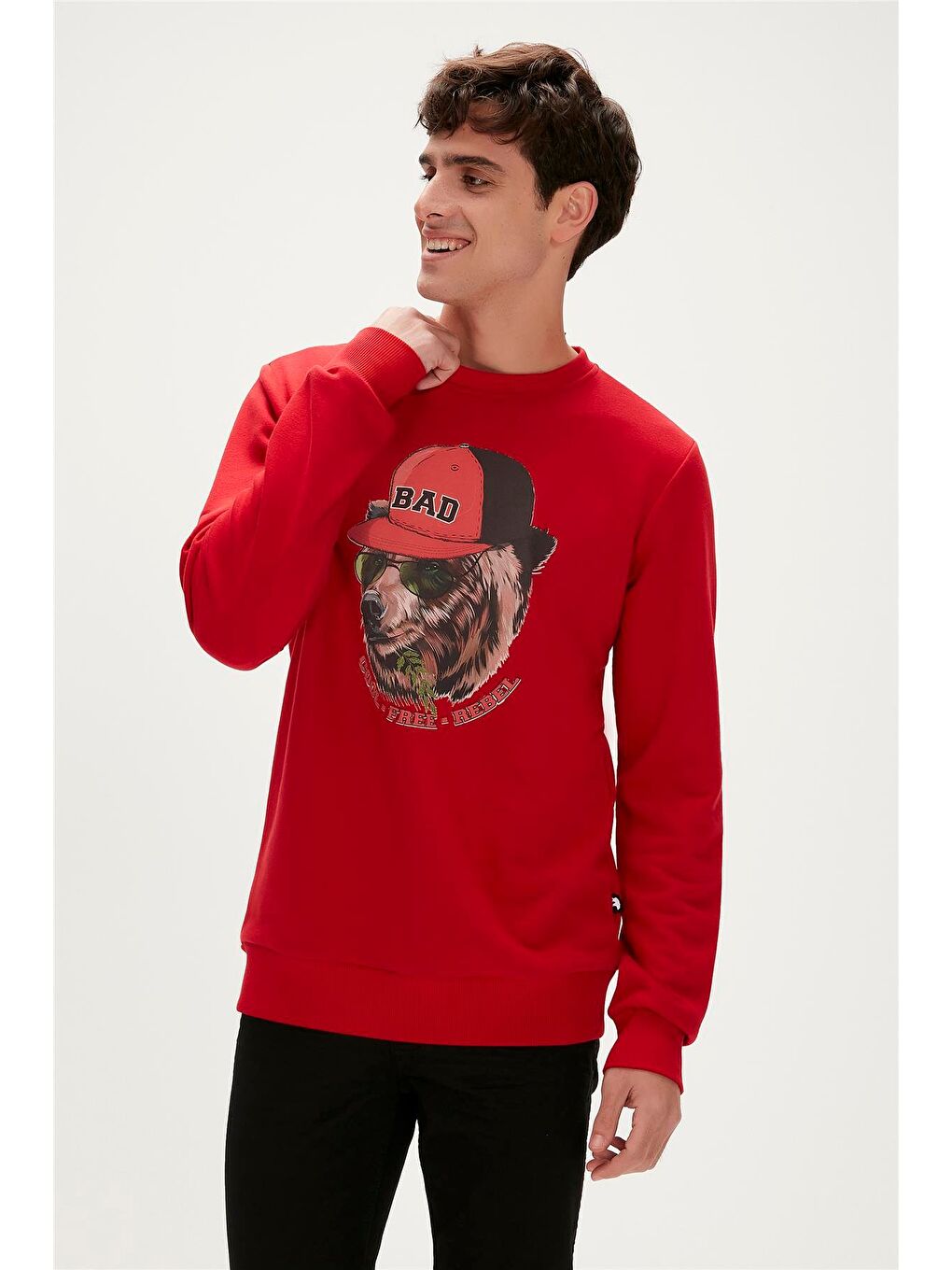 Bad Bear Rebel Crewneck Crimson-Red Kırmızı  Baskılı Erkek Sweatshirt