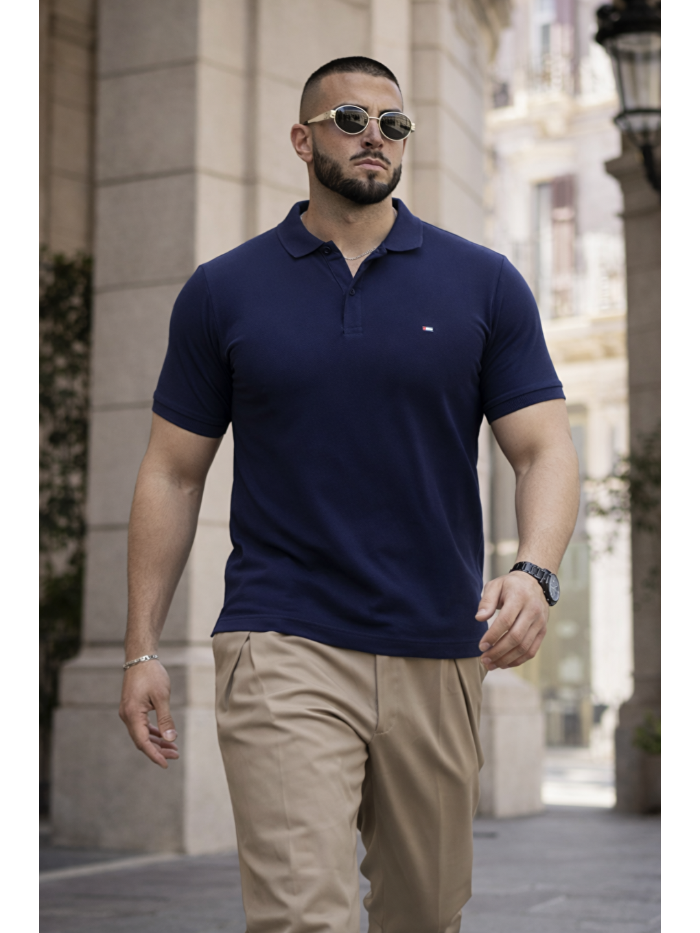 Erkek Trend Dar Basic Yazlık Lacivert Polo Yaka Tişört-2