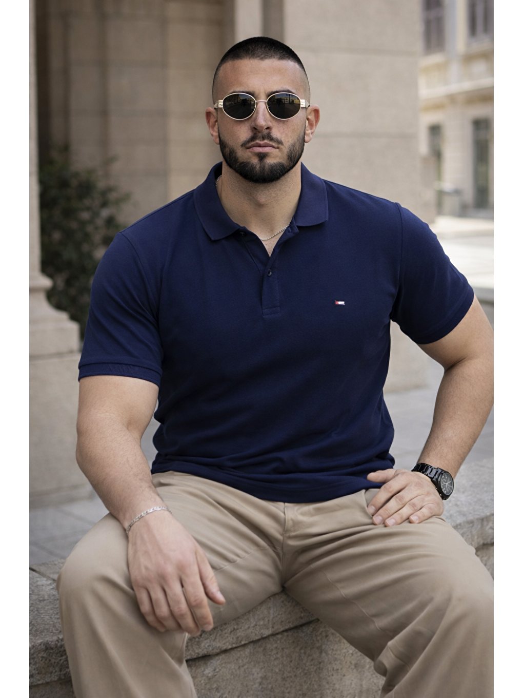 Erkek Trend Dar Basic Yazlık Lacivert Polo Yaka Tişört-3