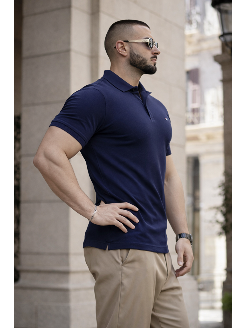 Erkek Trend Dar Basic Yazlık Lacivert Polo Yaka Tişört-4