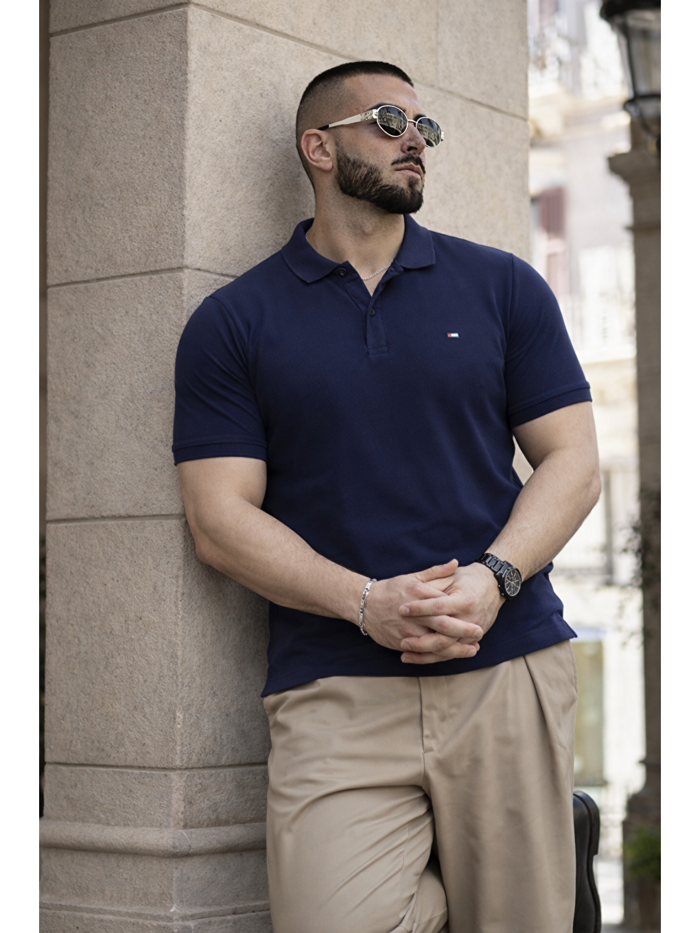 Erkek Trend Dar Basic Yazlık Lacivert Polo Yaka Tişört-5