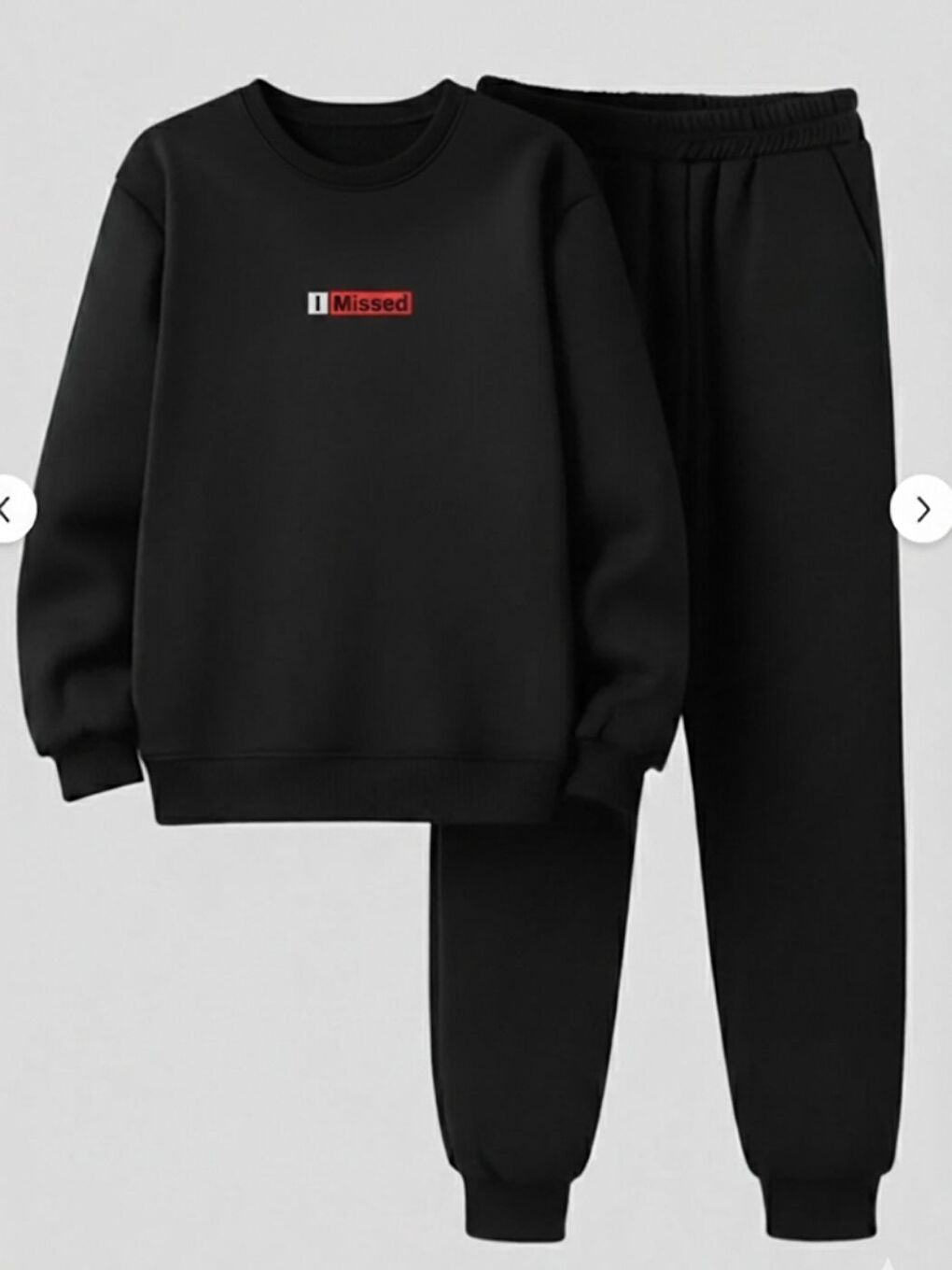 Erkek Siyah I Missed Baskılı Bisiklet Yaka Alt Üst Eşofman Takımı